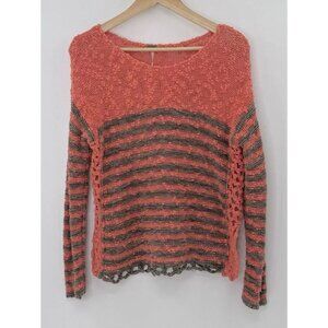 Free People Coral and Gray Striped Sweater
